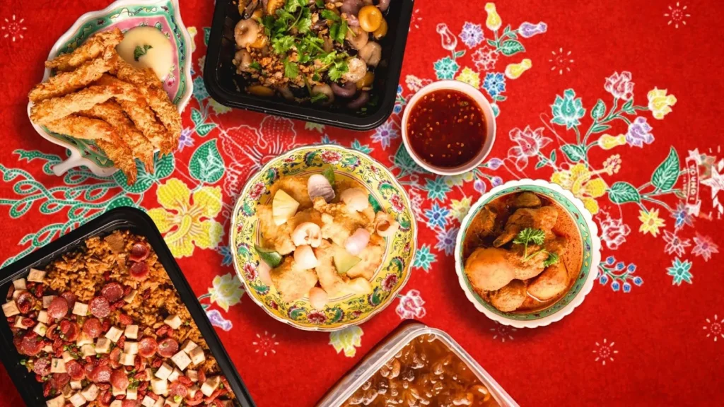 Table full of food during CNY