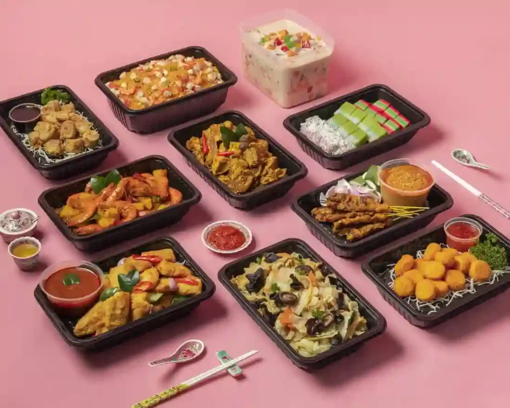 Catering meals on a pink table
